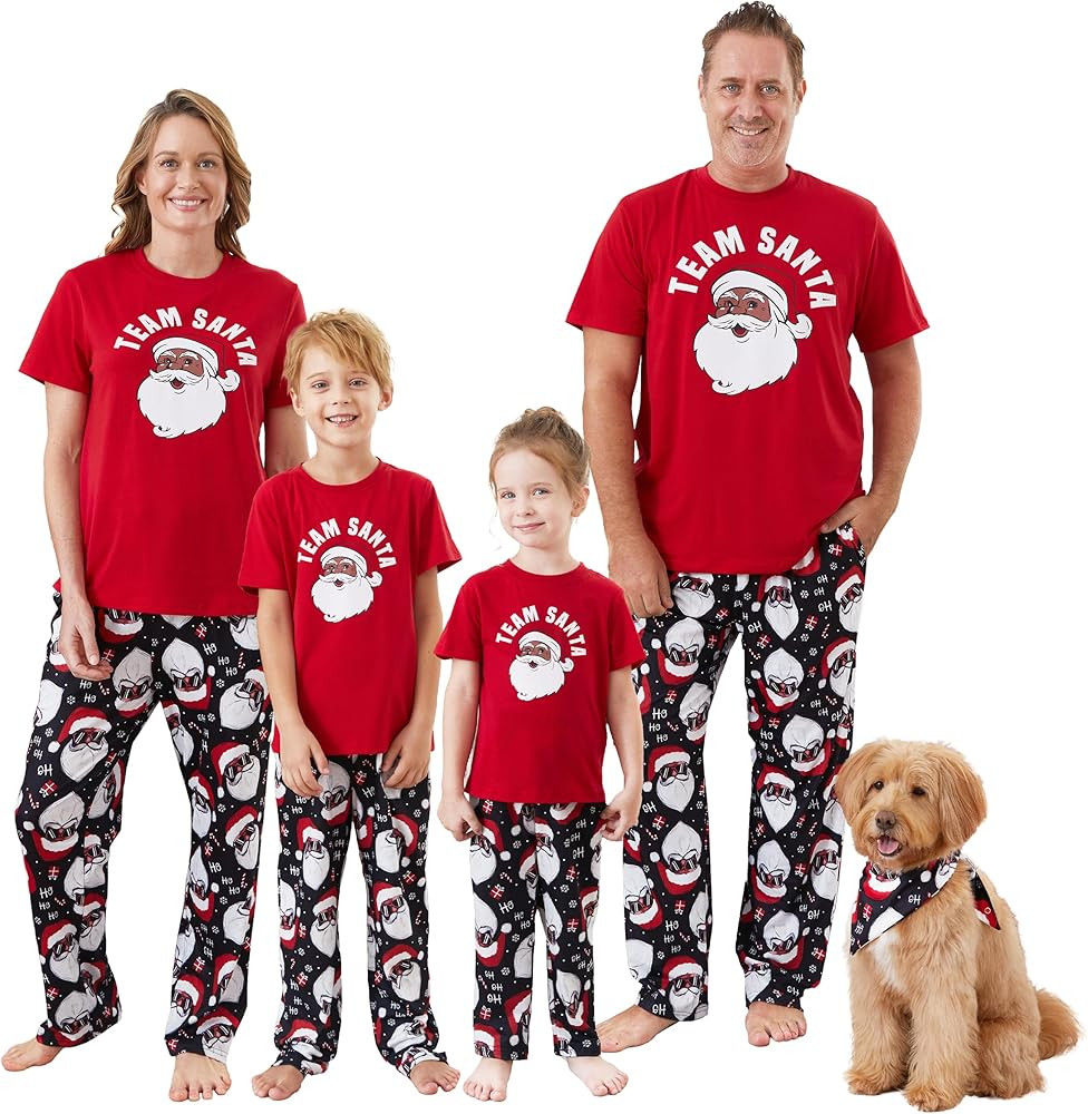 IFFEI Christmas Pajamas for Family Matching Holiday PJ's Sets with Short Sleeve Tee and Pants Lou... | Amazon (US)