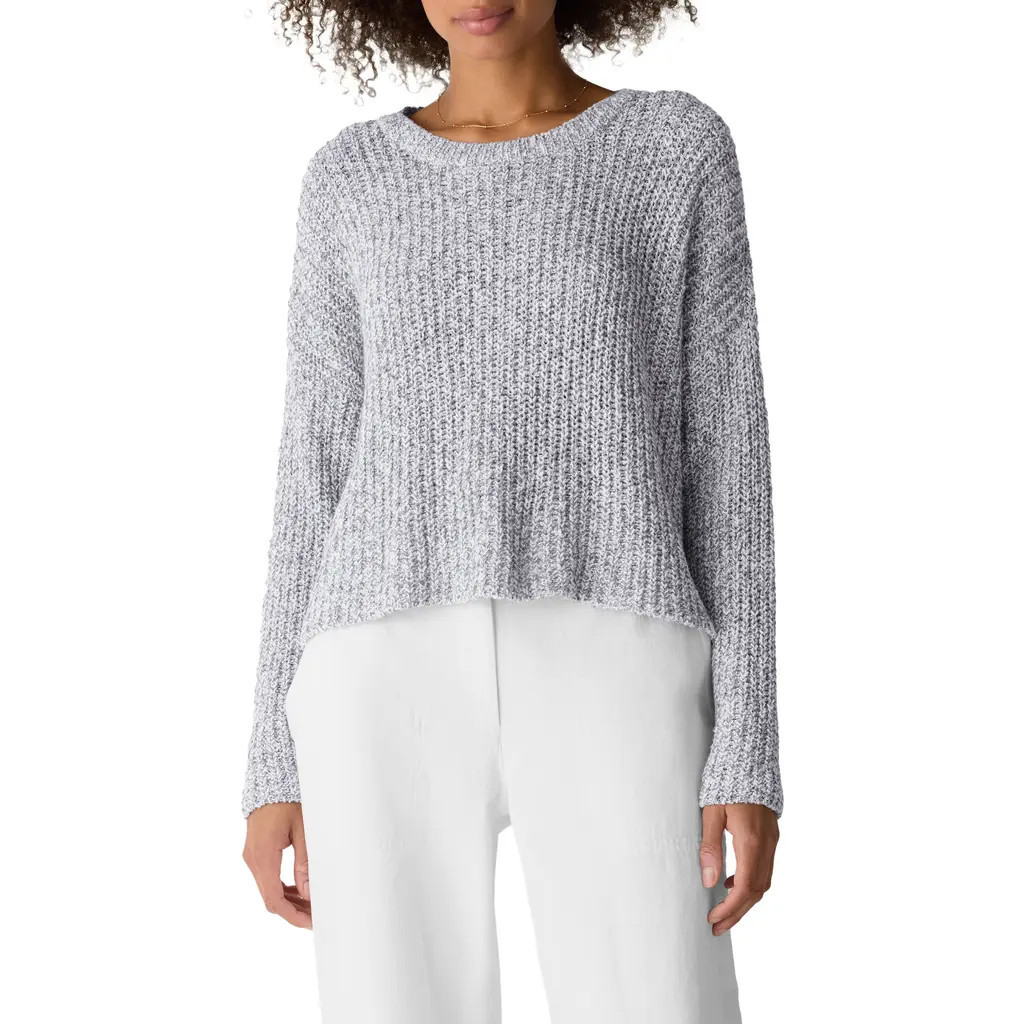 Eileen Fisher Crewneck Organic Cotton Blend Sweater in Dark Pearl at Nordstrom, Size Large | Nordstrom