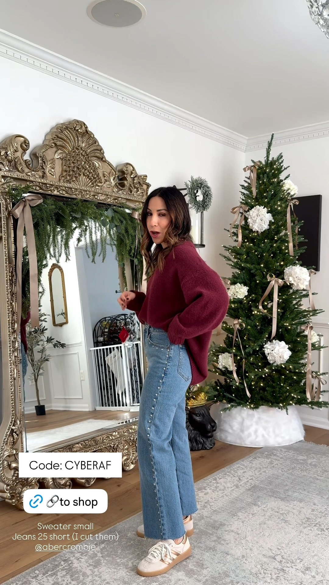 Code CYBERAF. Sweater small, 25 short studded jeans. I cut them.

#LTKCyberWeek #LTKOver40 #LTKSaleAlert