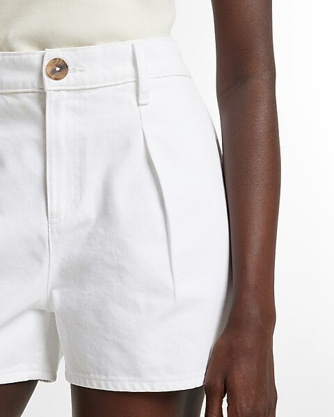 Super High Waisted White Tailored Jean Shorts | Express
