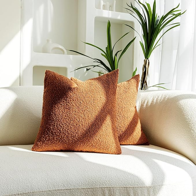 Decorative Throw Pillow Covers 18x18 Pillow Cover Set of 2 Textured Boucle Pillow Covers Rust Pil... | Amazon (US)