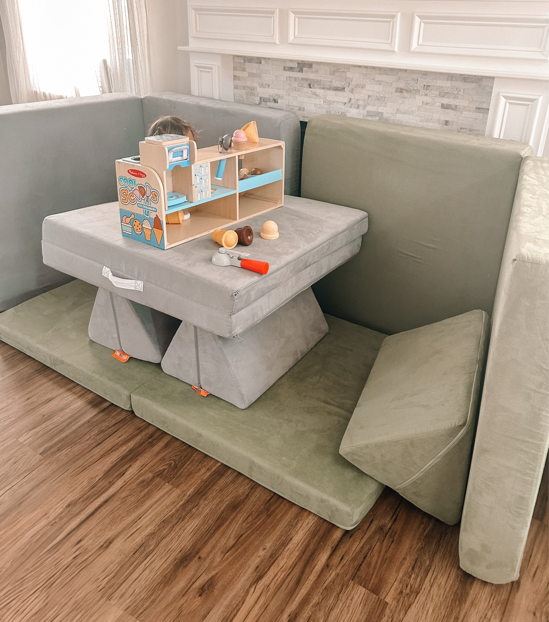 Using our two nugget couches to build an ice cream shop! Toddler play, Melissa and Doug, nugget couches, play couch, indoor toys, playing inside, winter toys, second time mom, mom backs, target, Amazon, Target toys, toddler activities 

#LTKHome #LTKKids