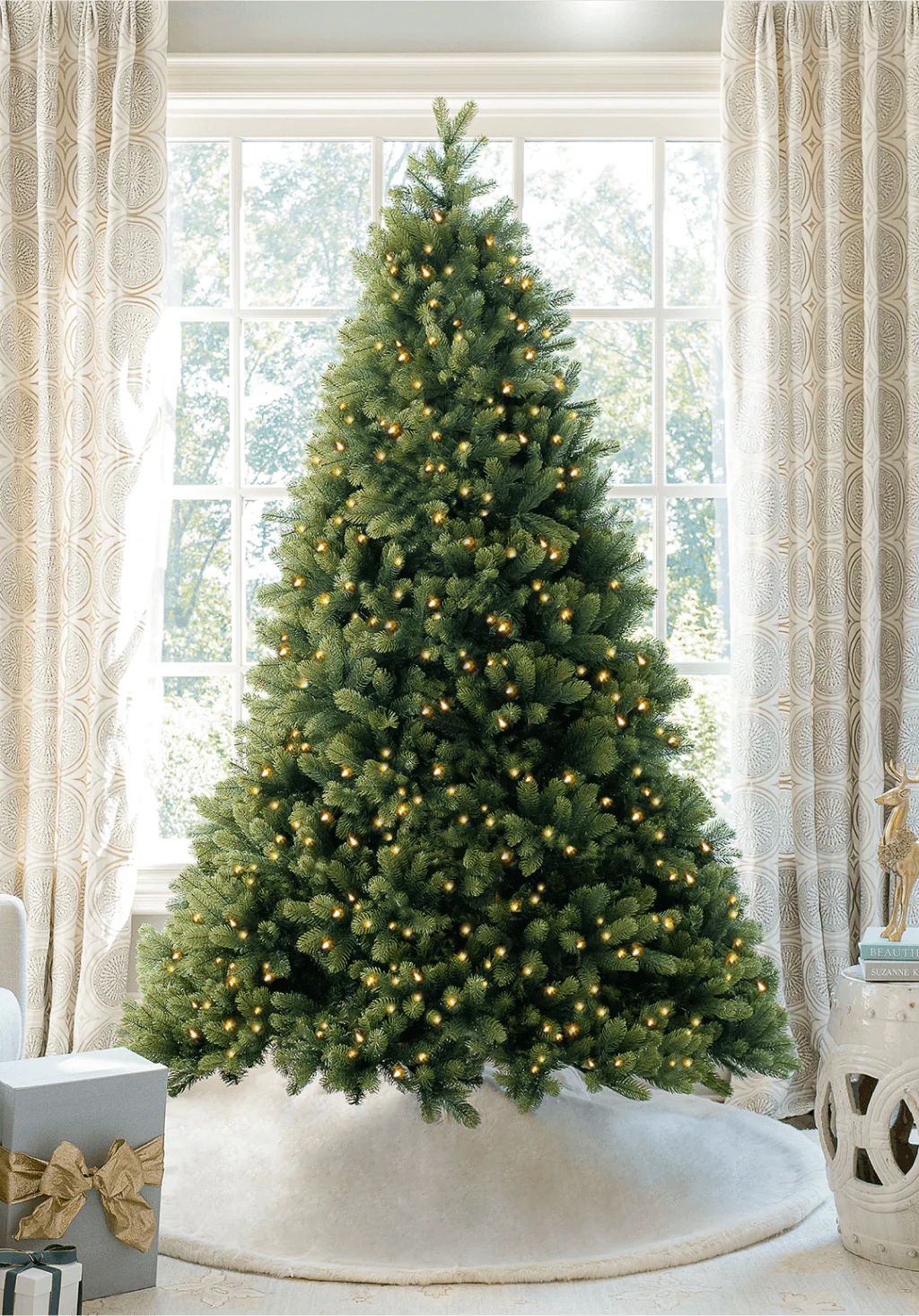 9' Royal Fir Quick-Shape Artificial Christmas Tree with 1200 Warm White & Multi-Color LED Lights | King of Christmas
