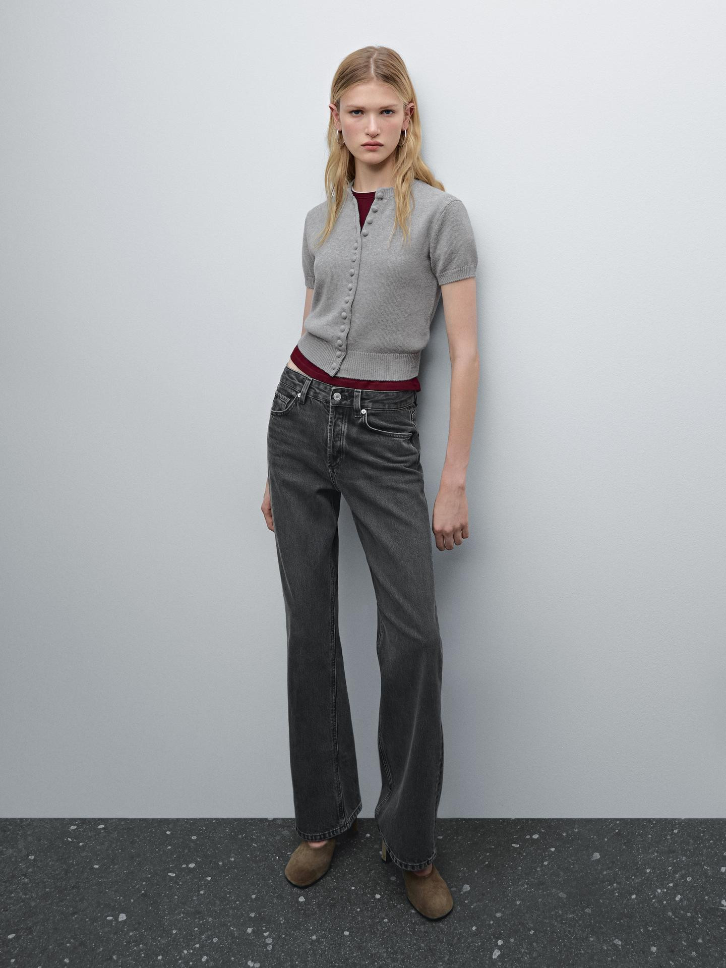 Wool blend knit cardigan with covered buttons | Massimo Dutti UK