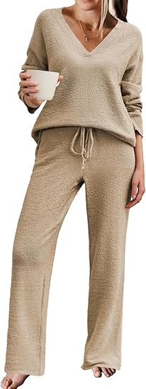 Ekouaer Womens Pajama Sets Fuzzy Fleece Sleepwear Long Sleeve Pjs 2 Piece Lounge Set Fall Outfits... | Amazon (US)