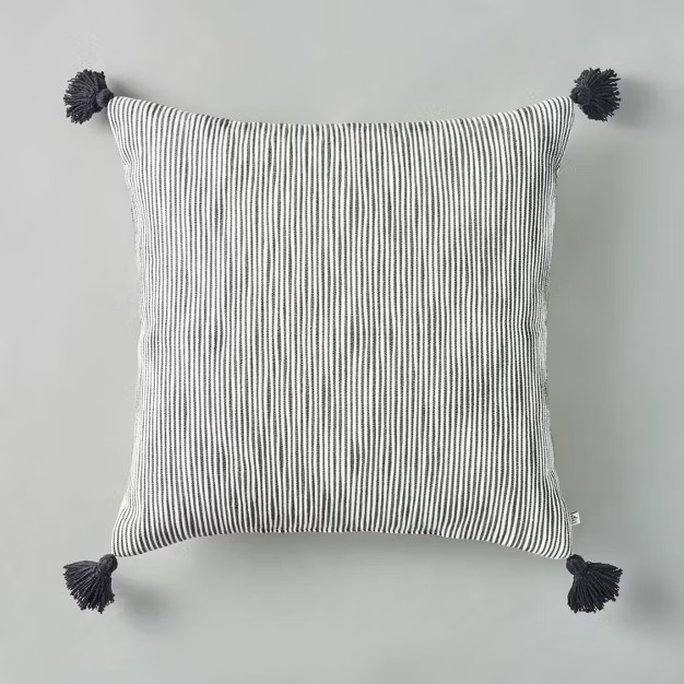 24" x 24" Woven Slub Stripe Throw Pillow with Tassels Gray/White - Hearth & Hand™ with Magnolia | Target