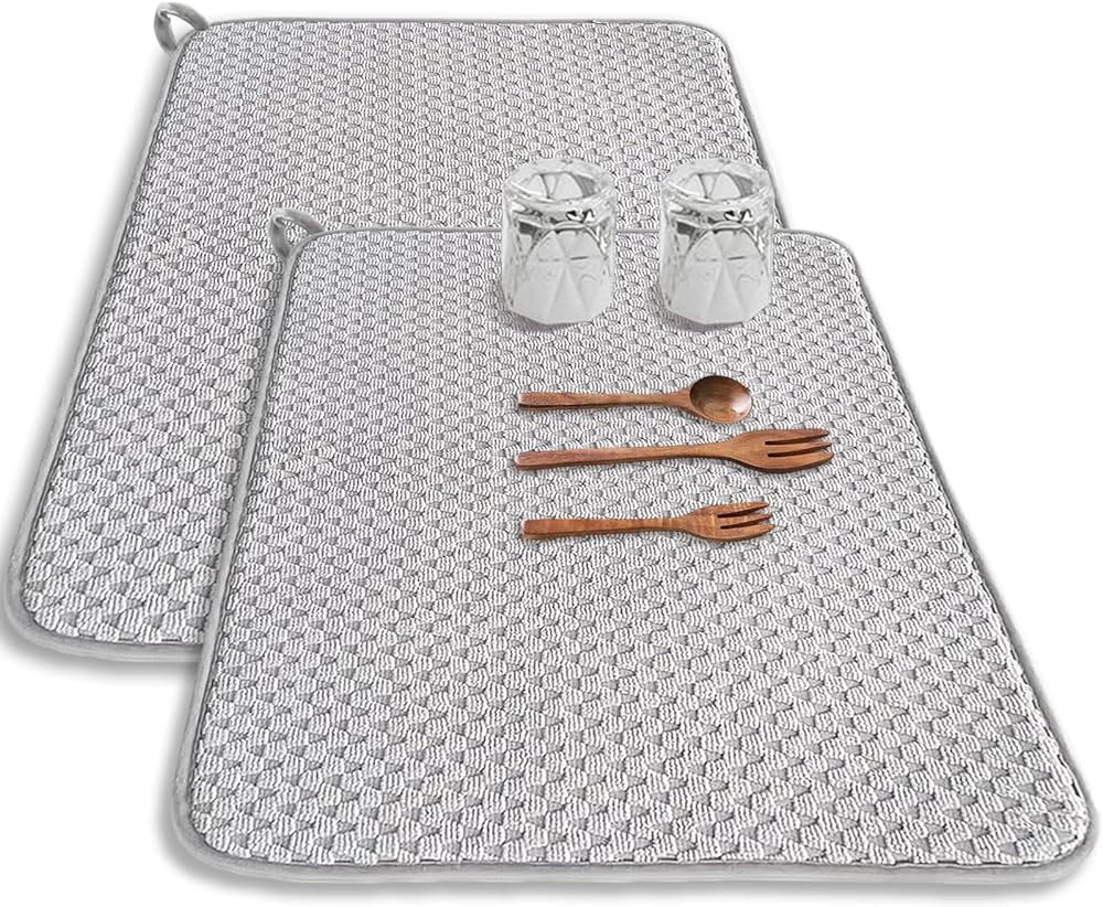 2 Pack Microfiber Dish Drying Mat,24*17 inch Absorbent Dish Drainer Kitchen Counter,Large Size Di... | Amazon (US)