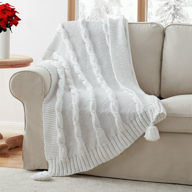 My Texas House Willow Cable Knit Solid Cotton Throw, Easy Wash, 50 x 60, White - Walmart.com | Walmart (US)