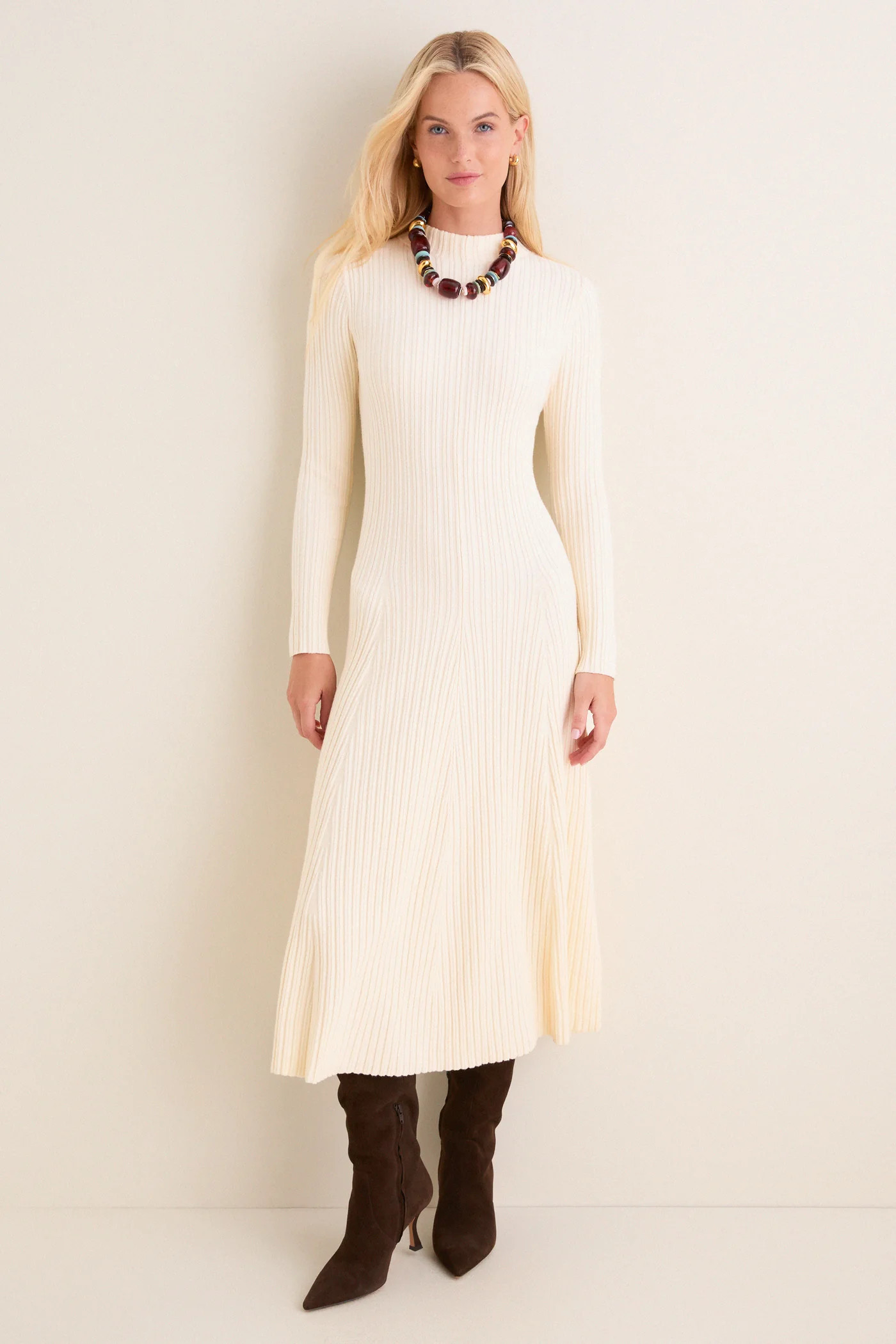 Cream Ribbed Knit Corey Midi Dress | Tuckernuck (US)