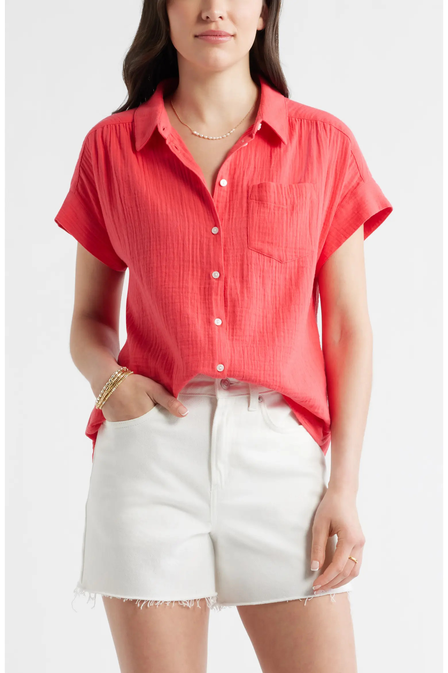 Cotton Gauze Short Sleeve Shirt (Regular & Plus) (Women) | Nordstrom | Nordstrom