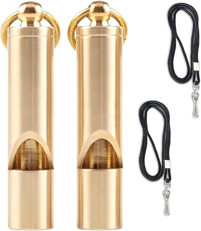 Premium Brass Whistles 125 decimals Set of 2 - includes 2 Black lanyard 30 Inches - Loud Survival... | Amazon (US)