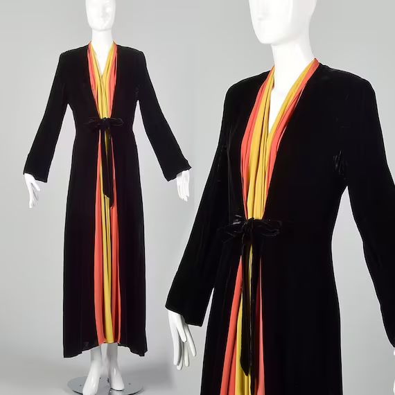 1940s Dressing Gown Velvet Color Block Robe Vintage House Robe 40s Winter Robe Colorful Dressing ... | Etsy (US)