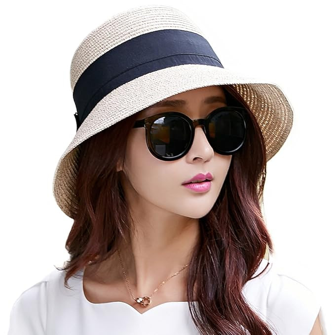 Packable UPF Straw Sunhat Women Summer Beach Wide Brim Fedora Travel Hat 54-59CM | Amazon (US)