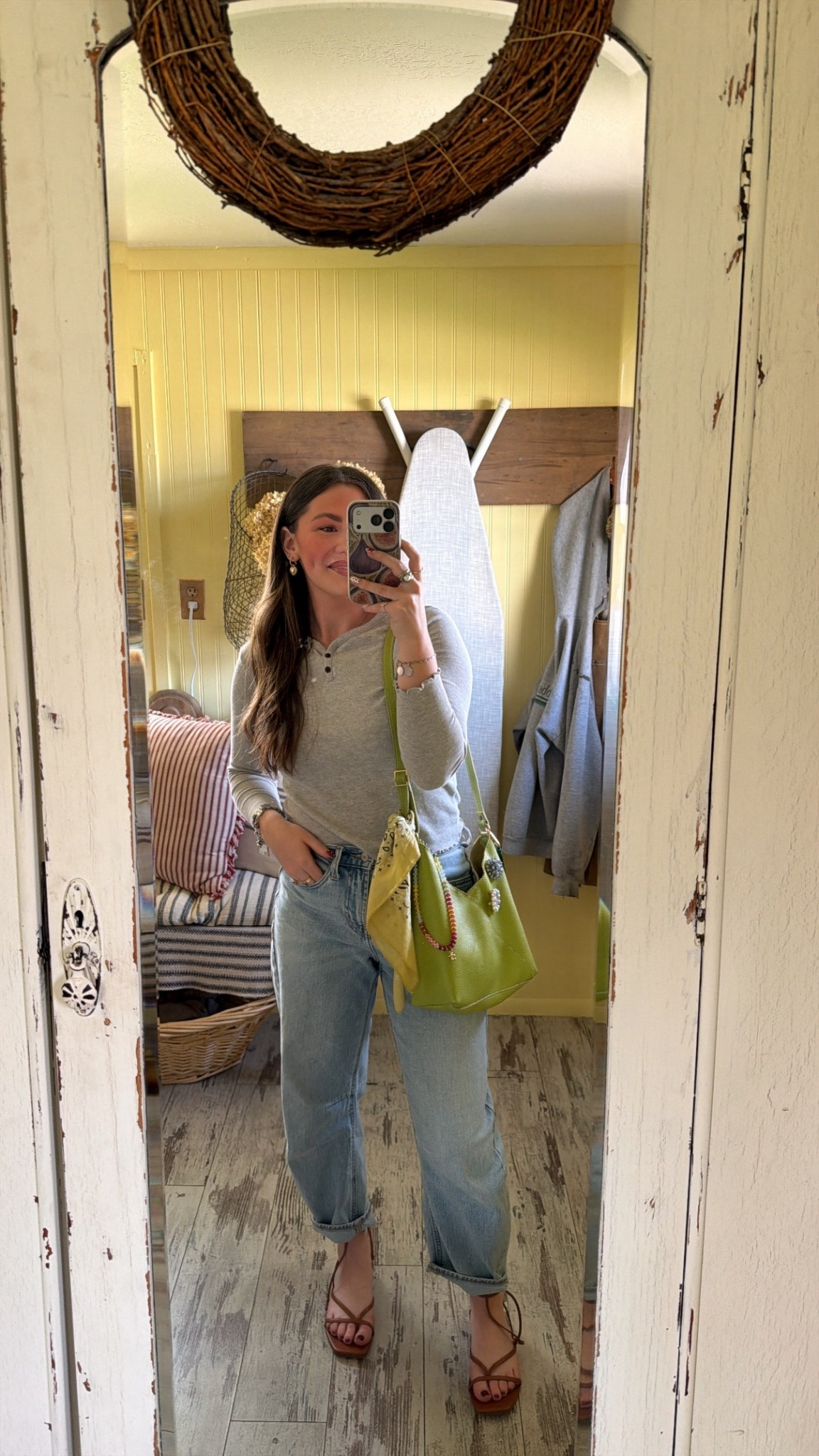 Today’s outfit. Barrel jeans (my fav from old navy) simple waffle knit tee and strappy sandals. Added my new fav bag from Portland leather goods  

#LTKootd #LTKdayinmylife