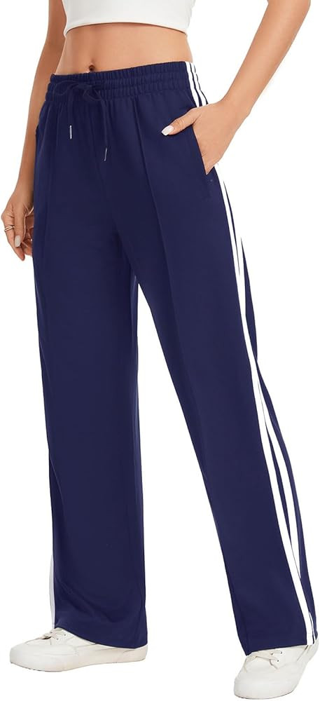 Womens Track Pants with Zipper Pockets Loose Straight Leg Sweatpants, 28/30/32/34 Inseam, Petite/... | Amazon (US)