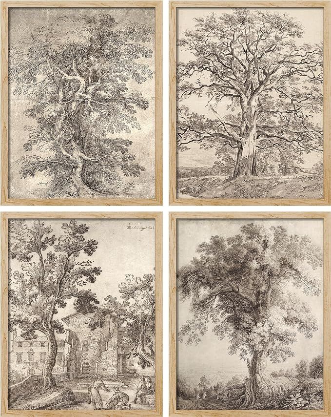 SIGNWIN Framed Poster Forest Tree Sketches Sepia Duotone Wilderness Nature Illustrations Fine Art... | Amazon (US)