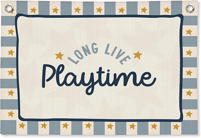Playroom Wall Decor,Long Live Playtime Linen Canvas Banner,Navy Blue Toddler Playroom Decor Kids ... | Amazon (US)