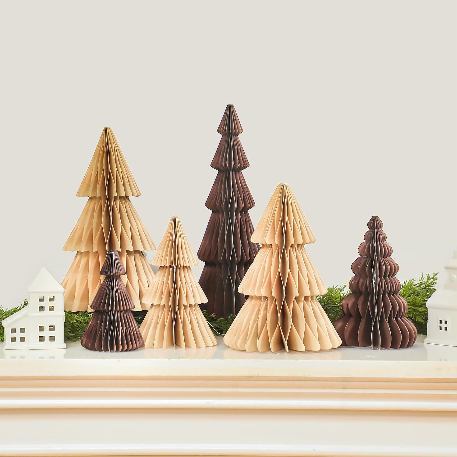 ReliThick 6 Pcs 3D Honeycomb Paper Christmas Trees,Light Khaki, Coffee | Amazon (US)
