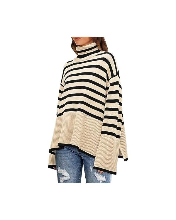 LILLUSORY Women's Oversized Cozy Turtleneck Knit Sweaters Loose Fit Ribbed Winter Clothes with Si... | Amazon (US)