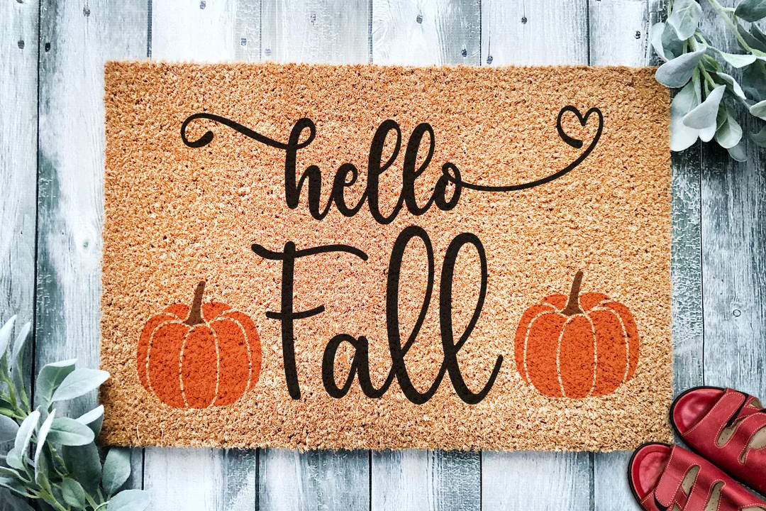 Hello Fall Door Mat  Pumpkin Fall Doormat  Welcome Mat  - Etsy | Etsy (US)