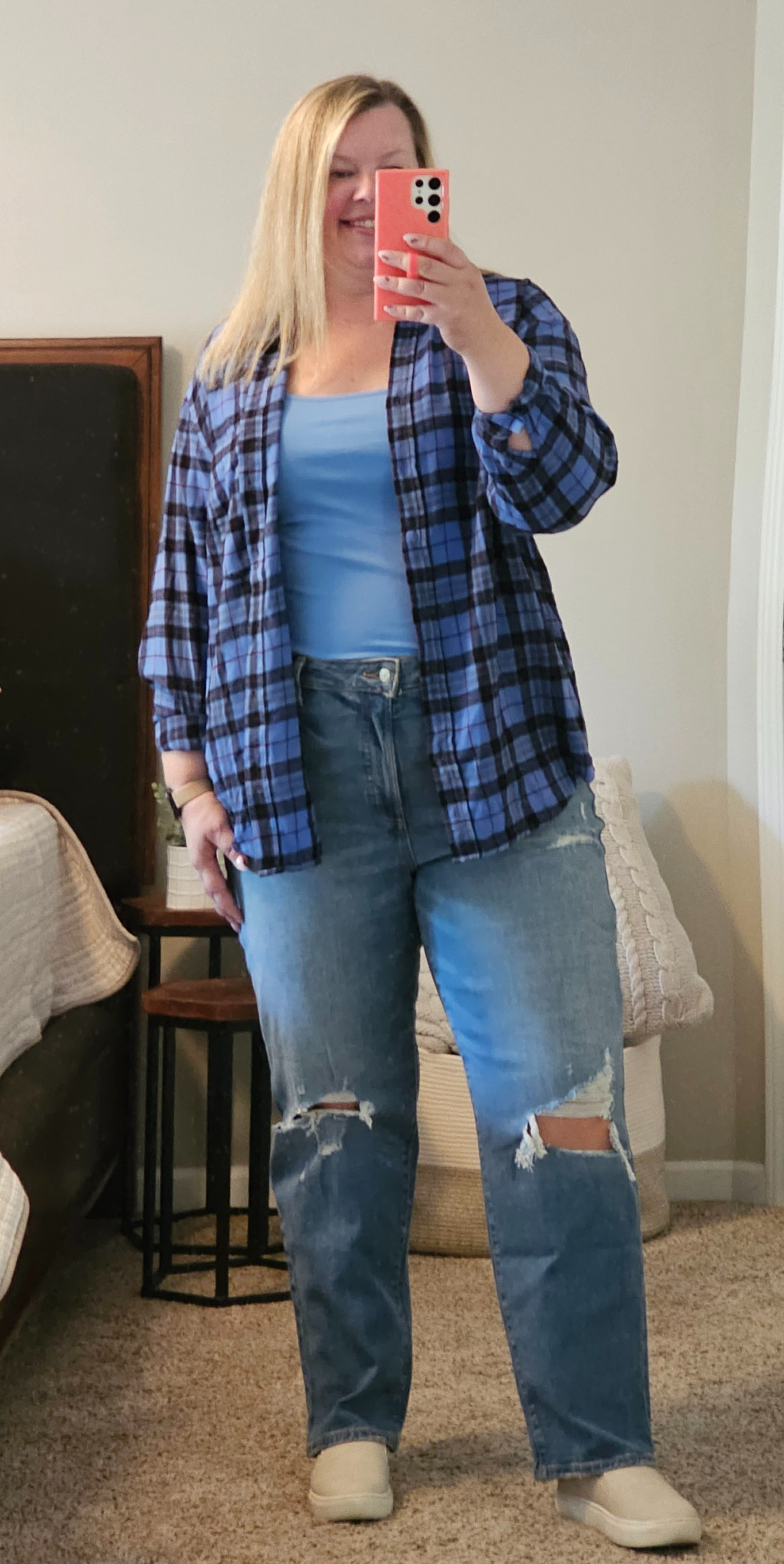 Flannels are an easy addition to any Fall outfit!  This one is so soft and cozy, definitely a more relaxed style.  Wearing an XXL.  Jeans are a size 18.Fall fashion.  Flannel shirt. Distressed denim. Straight leg jeans. Affordable basics. Casual style. Over 40s style. 

#LTKSeasonal #LTKMidsize #LTKFindsUnder50