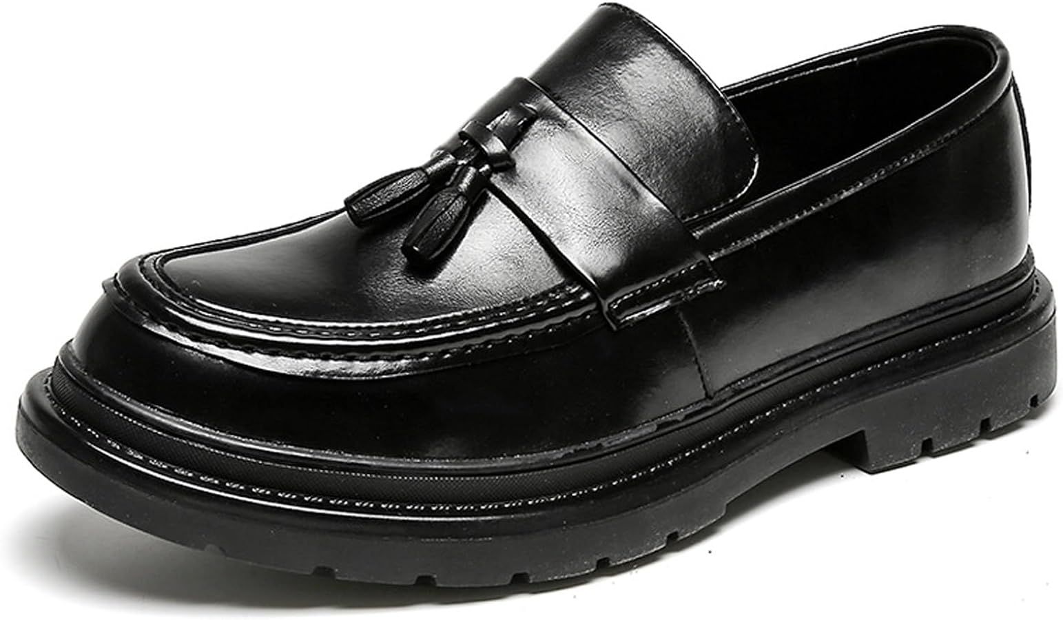 Men's Leather Tassel Platform Slip on Loafers Luxury Round Toe Lug Sole Non-Slip Dress Shoes Casu... | Amazon (US)