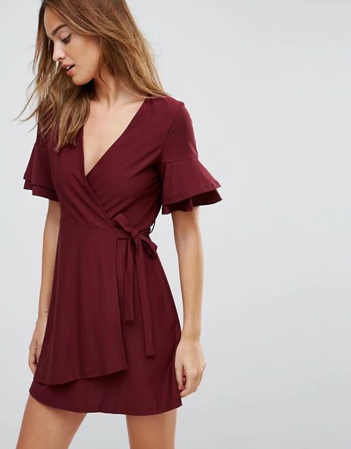 ASOS Mini Wrap Dress With Double Flutter Sleeve | ASOS US