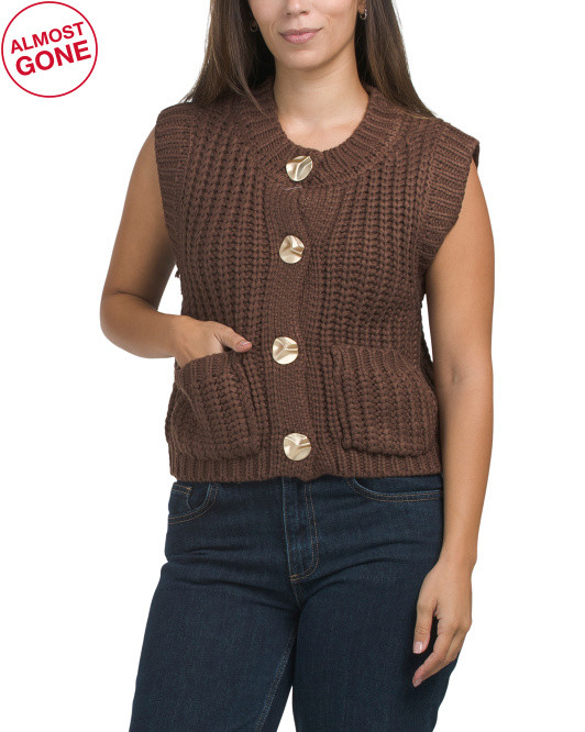 Hammered Button Oversized Sweater Vest | TJ Maxx