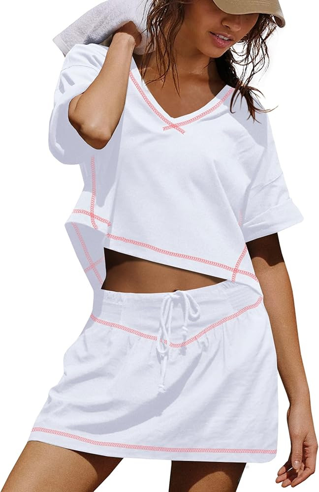SENSERISE Womens Workout Sets Skort Sets 2 Piece Outfits Golf Clothes Crop Tops and Skirts with S... | Amazon (US)