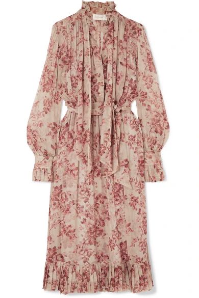 Unbridled pussy-bow floral-print silk-georgette midi dress | NET-A-PORTER (US)