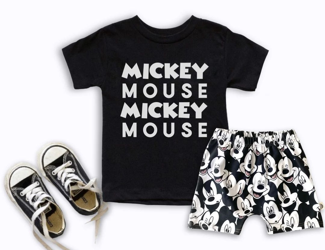 Mickey Mouse Tee Shorts Set, Disney Vacation Tee for Kids, Toddler & Baby Disney Outfit, Kids Mic... | Etsy (US)