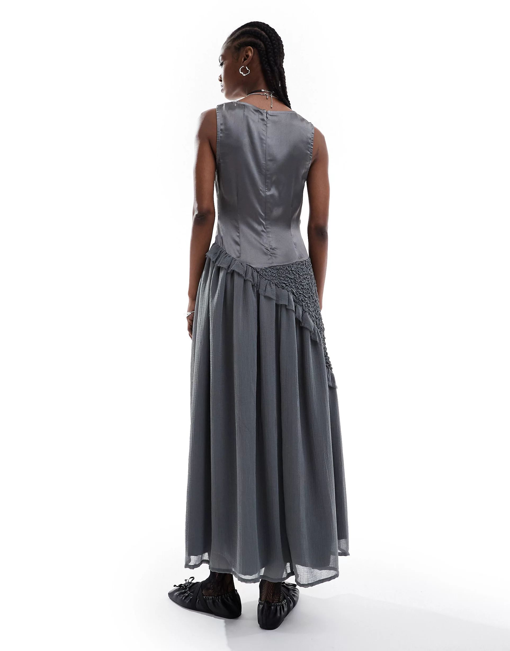 Reclaimed Vintage Limited edition midi dress in mixed fabric in grey | ASOS (Global)