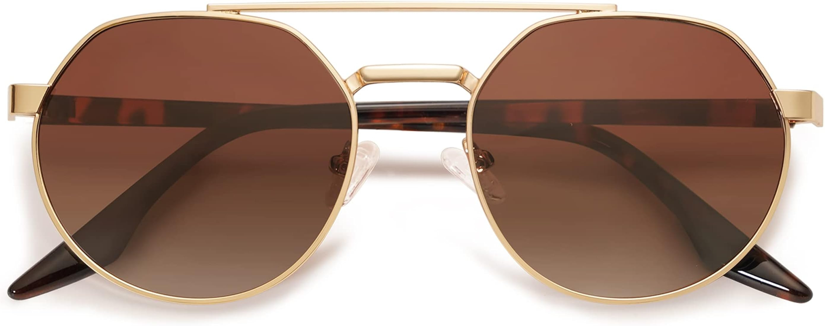 AMOMOMA Polarized Aviator Round Sunglasses for Women,Retro Double Bridge Trendy Cute Circle Shade... | Amazon (US)