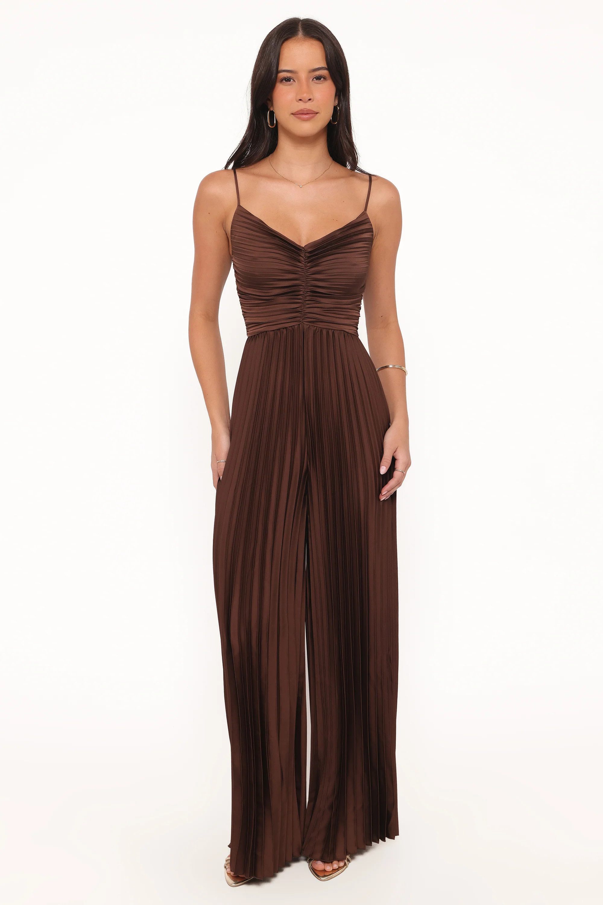 Angelique Pleated Jumpsuit - Chocolate Brown | Petal & Pup (US)