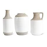 K&K Interiors 15540A Set of 3 Assorted White and Natural Stone Ceramic Vases | Amazon (US)