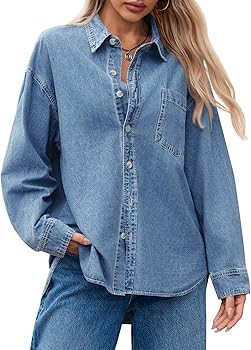 Cicy Bell Womens Oversized Denim Shirt Jean Jacket 2025 Fall Fashion Button Down Shirts Long Slee... | Amazon (US)