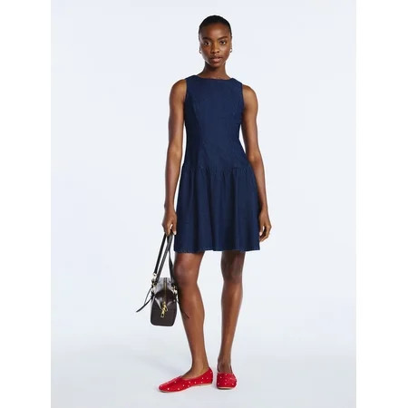 Scoop Women's Boat Neck Cotton Mini Dress with Drop Waist, Sizes XS-XXL | Walmart (US)