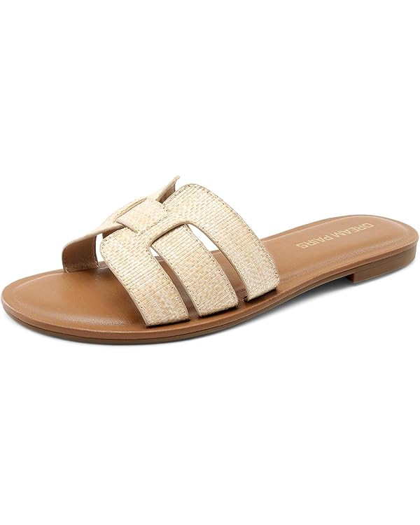 DREAM PAIRS Women's Dressy Slide Sandals Slip-on Open Round Toe Flat Sandals Fashion Casual Comfo... | Amazon (US)