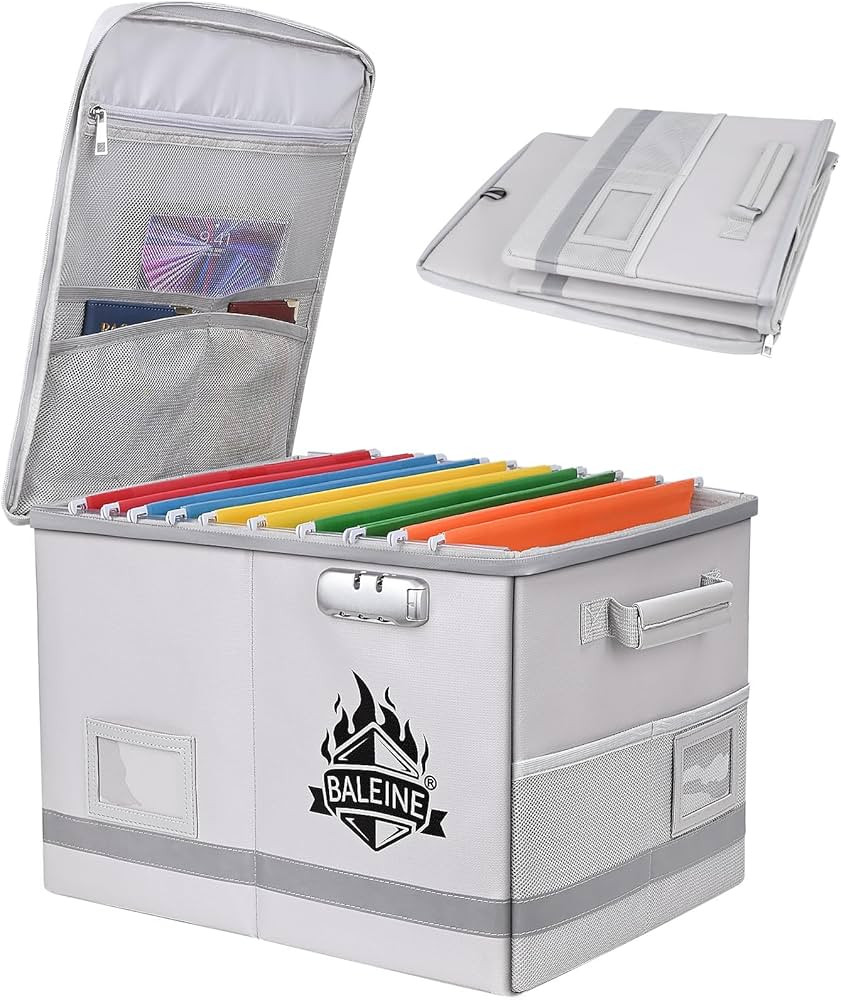 BALEINE Fireproof Document Box with Lock, Portable Fireproof Document Bag Waterproof Fire Proof F... | Amazon (US)