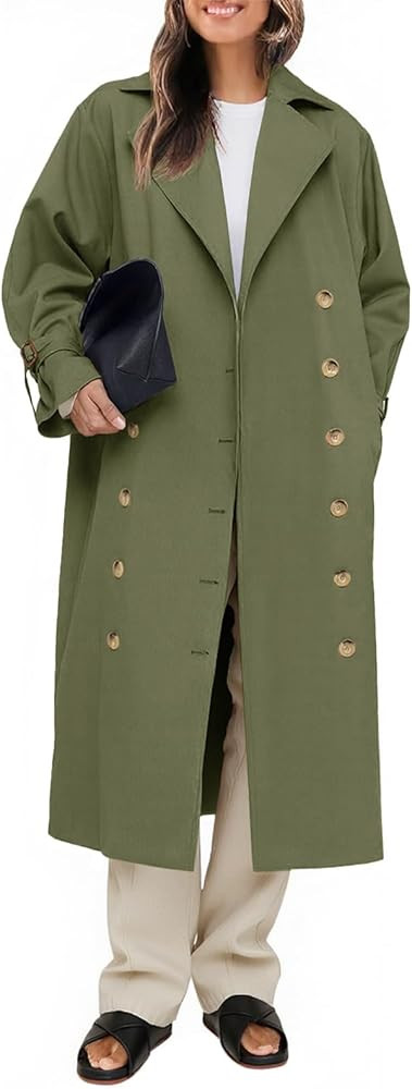 Tankaneo Womens Long Trench Coat Oversized Double Breasted Windproof Classic Lapel Casual Fall Ov... | Amazon (US)
