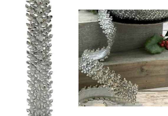 LUXE Designer Ribbon: 1.5 X 10yds Embroidered Silver - Etsy | Etsy (US)