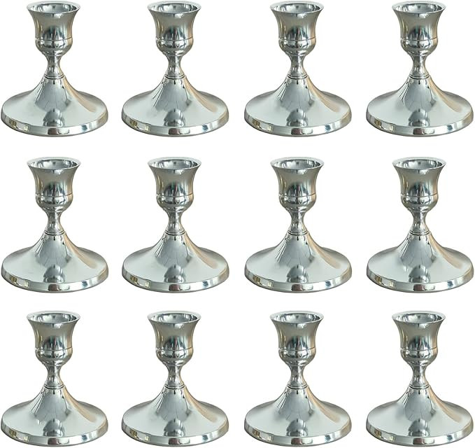 12PCS Silver Taper Candle Holders Set, Vintage Metal Candlestick Holders,Candle Stand for Table C... | Amazon (US)