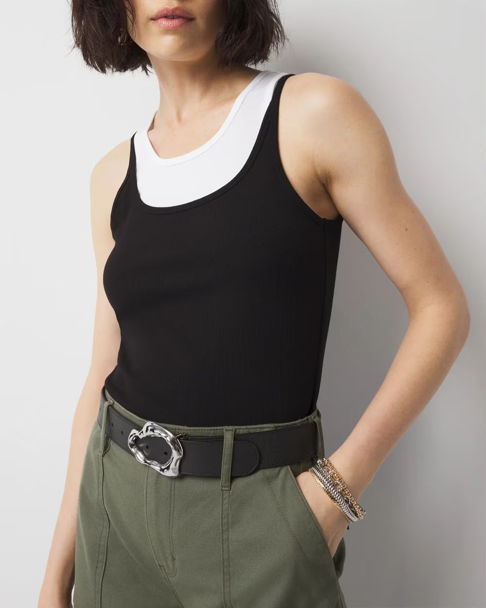 Leather Belt with Silver Sculptural Buckle | White House Black Market