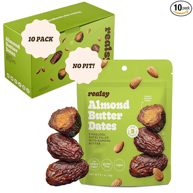 Realsy Almond Butter Stuffed Medjool Dates, Organic Dates with No Sugar Added, Gluten-Free, Vegan... | Amazon (US)
