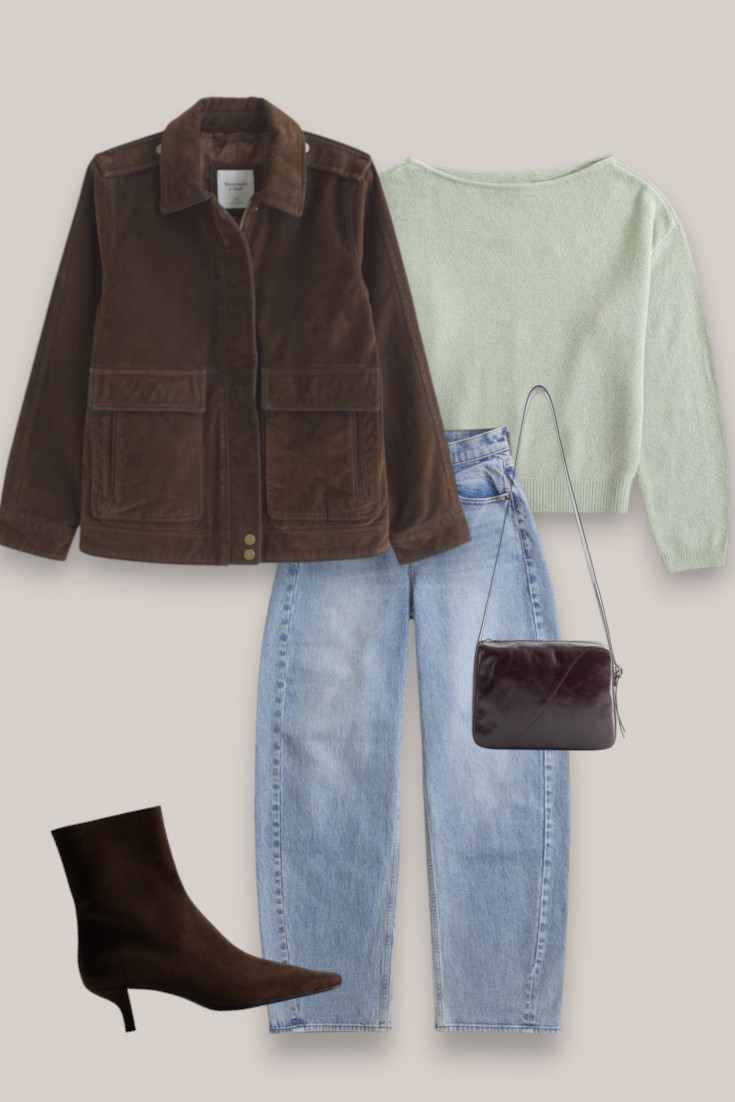 An easy jeans outfit with a soft green knit, relaxed denim, brown jacket and heeled ankle boots. I love the softer colour palette as a break from all the dark winter neutrals. #jeansoutfit #winteroutfits #casualwinterstyle #everydayoutfit 

 #LTKautumn #LTKdatenight #LTKjeans