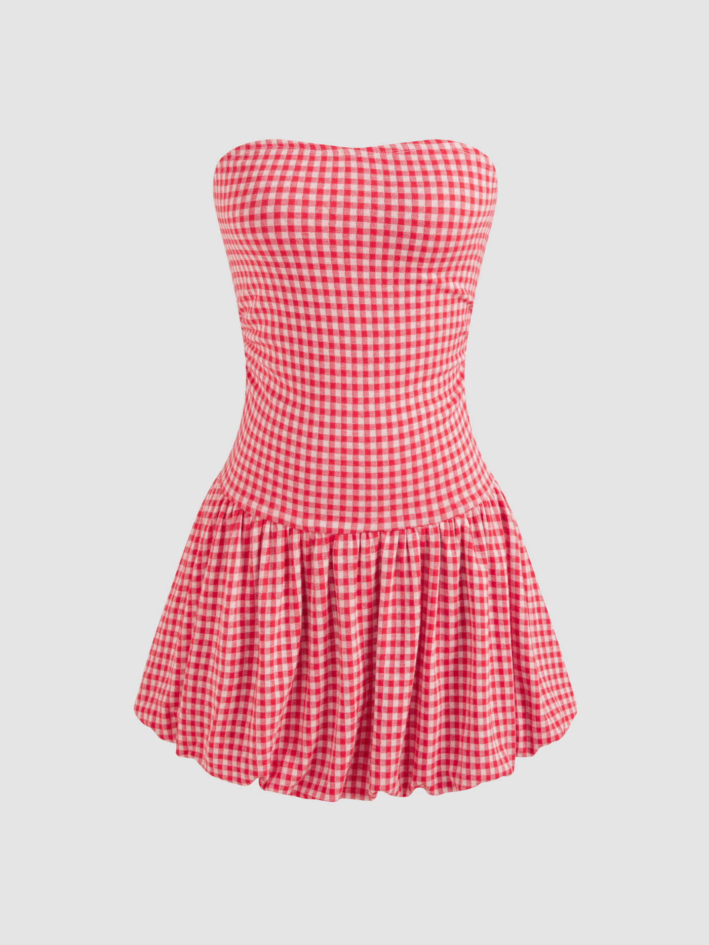 Strapless Gingham Bubble Hem Tube Mini Dress | Cider
