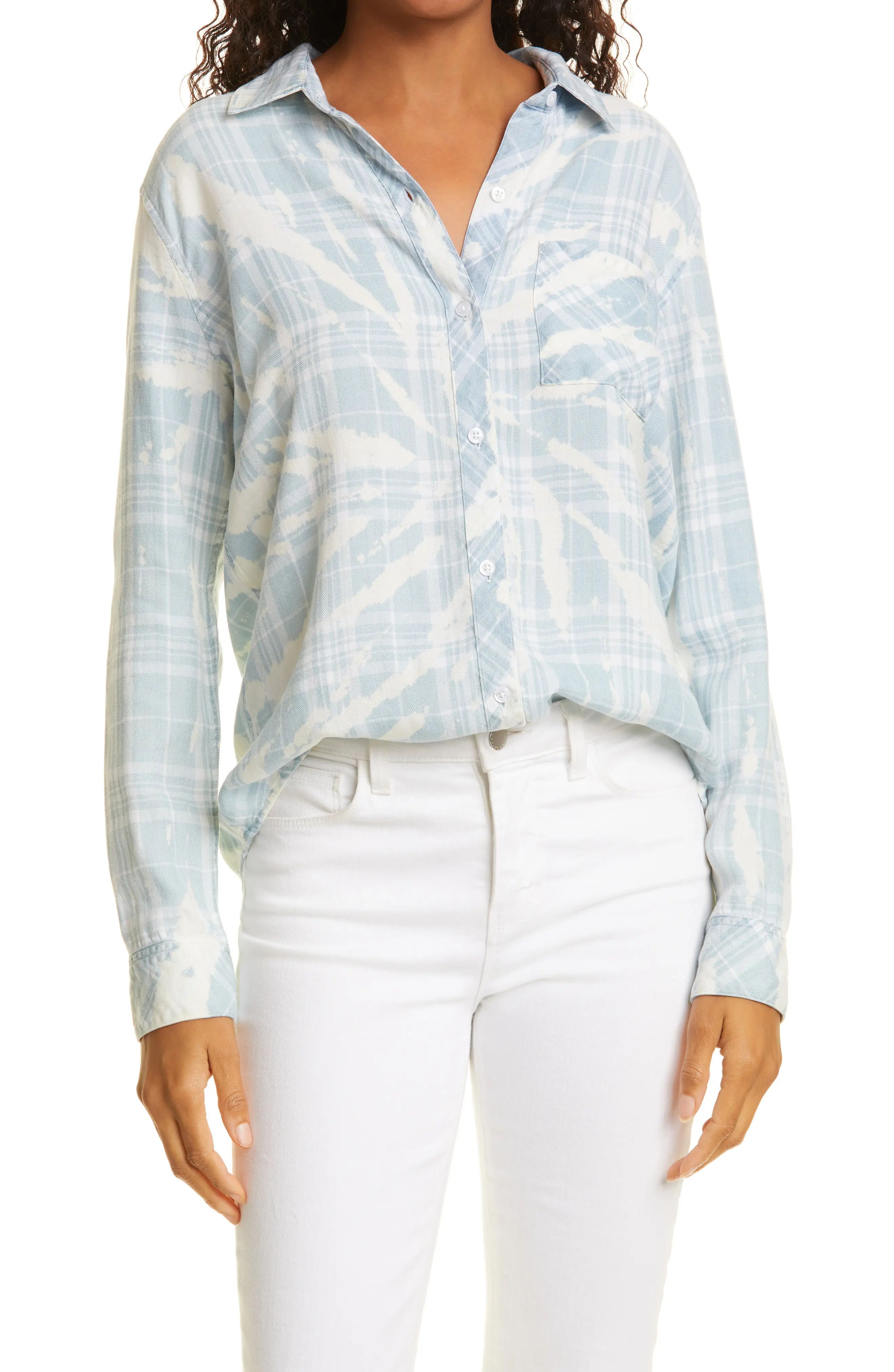 Rails Hunter Plaid Tie Dye Button-Up Shirt in Indigo Bleached Swirl at Nordstrom, Size Small | Nordstrom