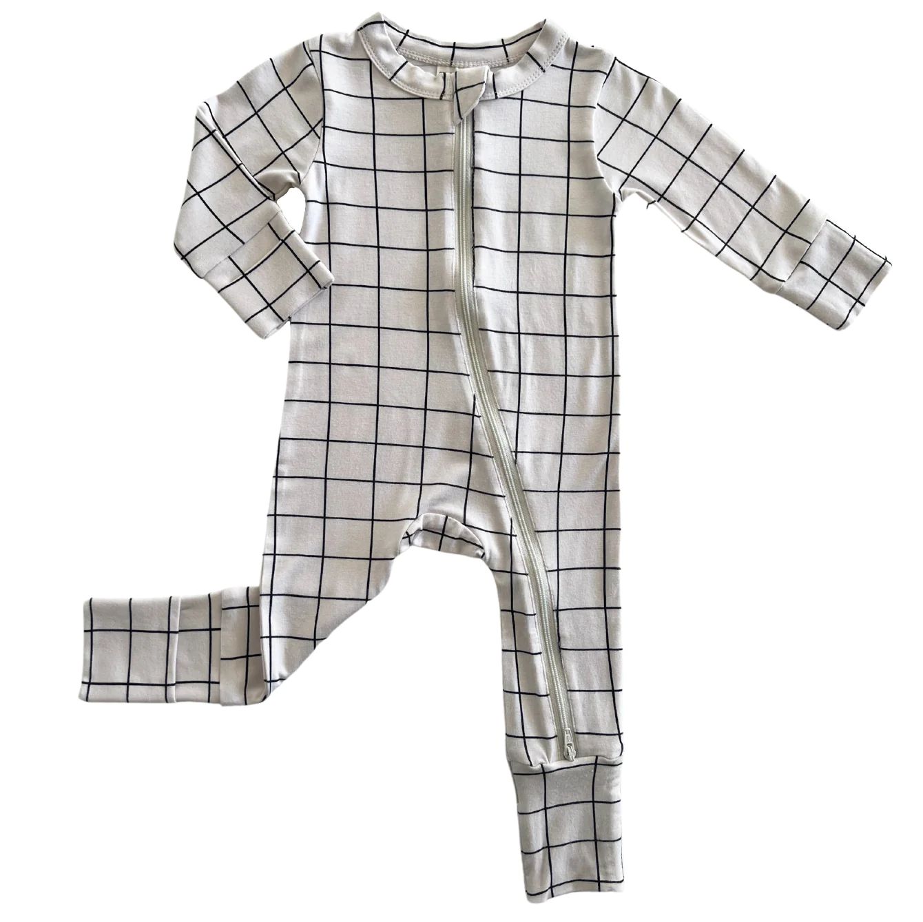 2-Way Convertible Zip Romper, Natural/Black Windowpane | SpearmintLOVE