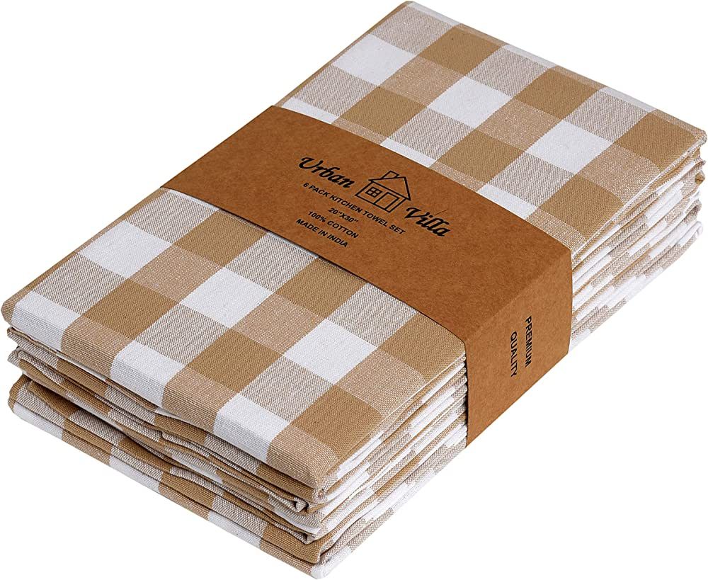 Urban Villa Kitchen Towels Set of 6 Buffalo Checks Taupe/White Kitchen Towels 20X30 Inches 100% C... | Amazon (US)