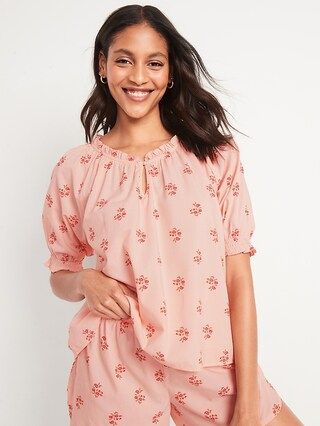 Puff-Sleeve Floral-Print Swing Pajama Top for Women | Old Navy (US)